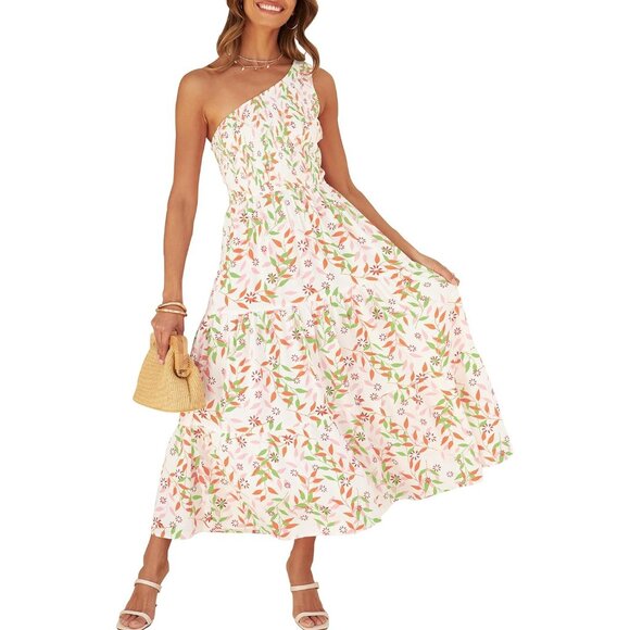 Dresses & Skirts - Women's 2024 Bohemian Summer Floral Print One Shoulder Sleeveless